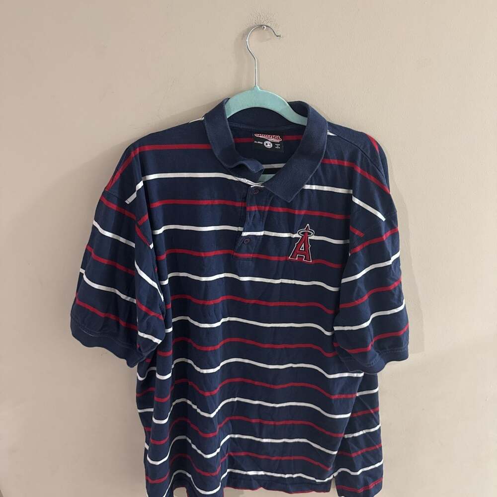 Anaheim Angels MLB Striped Polo Shirt - Navy Blue, Red, White - Men's XL